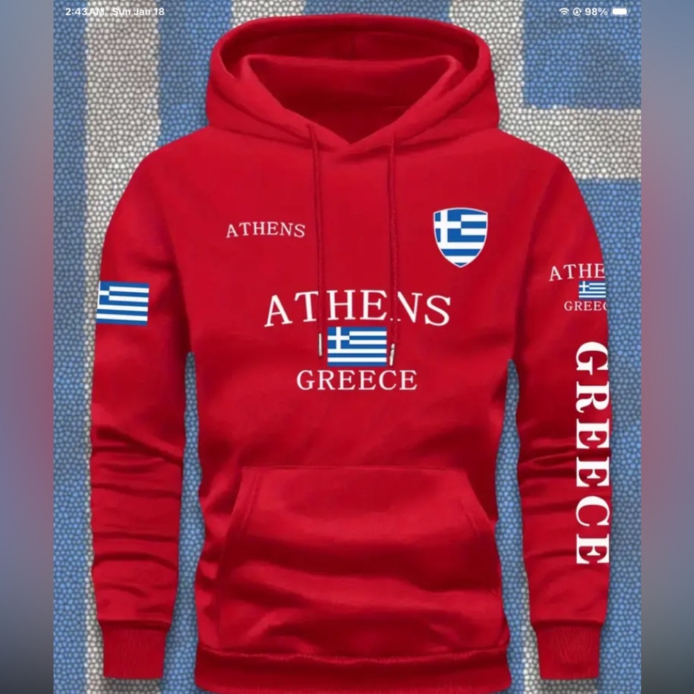NW 2X GREEK RED Multi-Image  Heat Transfer Flag Graphic Sweatshirt Mens XXL